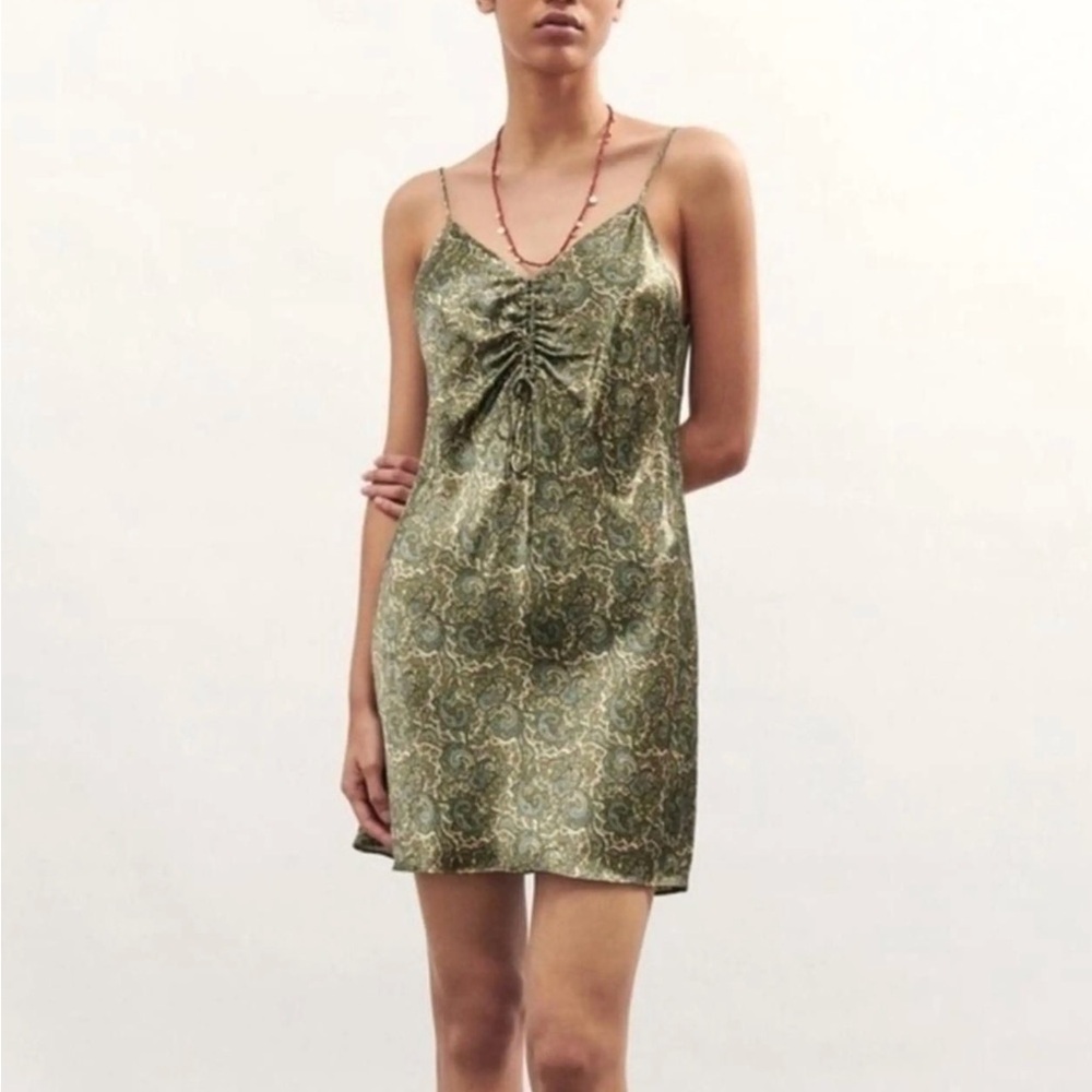 Zara Olive Paisley Satin Mini Dress
